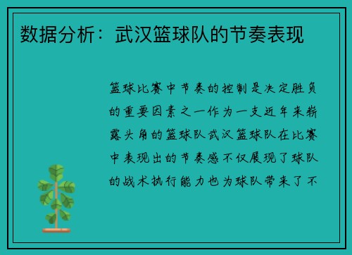 数据分析：武汉篮球队的节奏表现