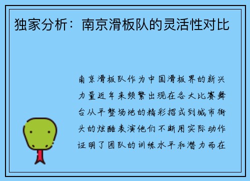 独家分析：南京滑板队的灵活性对比