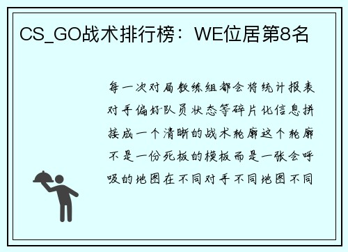 CS_GO战术排行榜：WE位居第8名