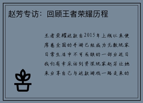 赵芳专访：回顾王者荣耀历程