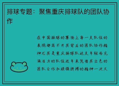 排球专题：聚焦重庆排球队的团队协作